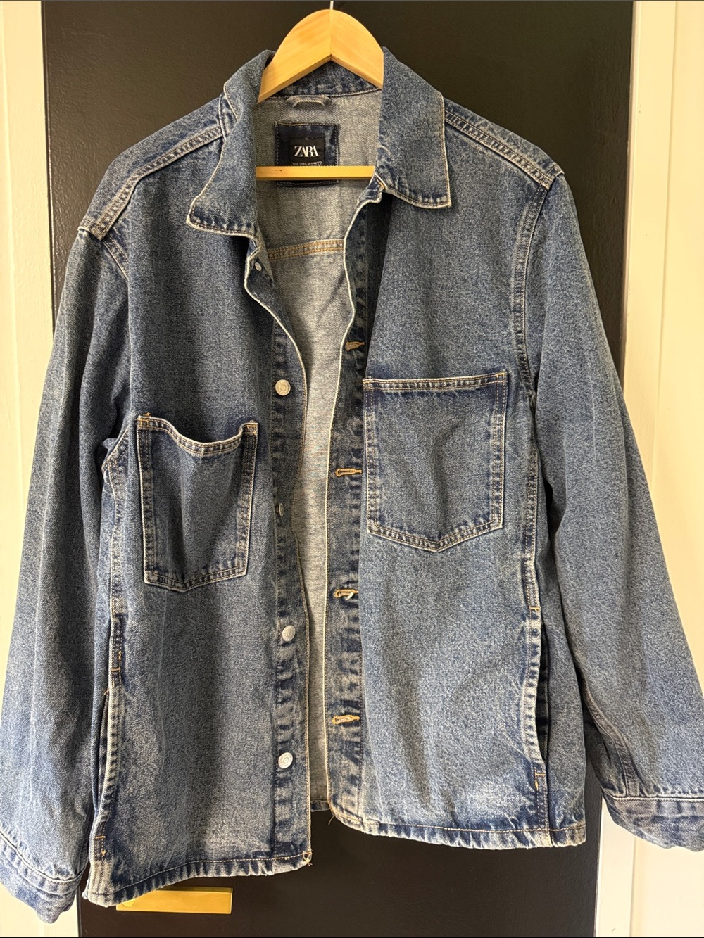 ZARA Denim jacket with pockets, mid blue wash effect